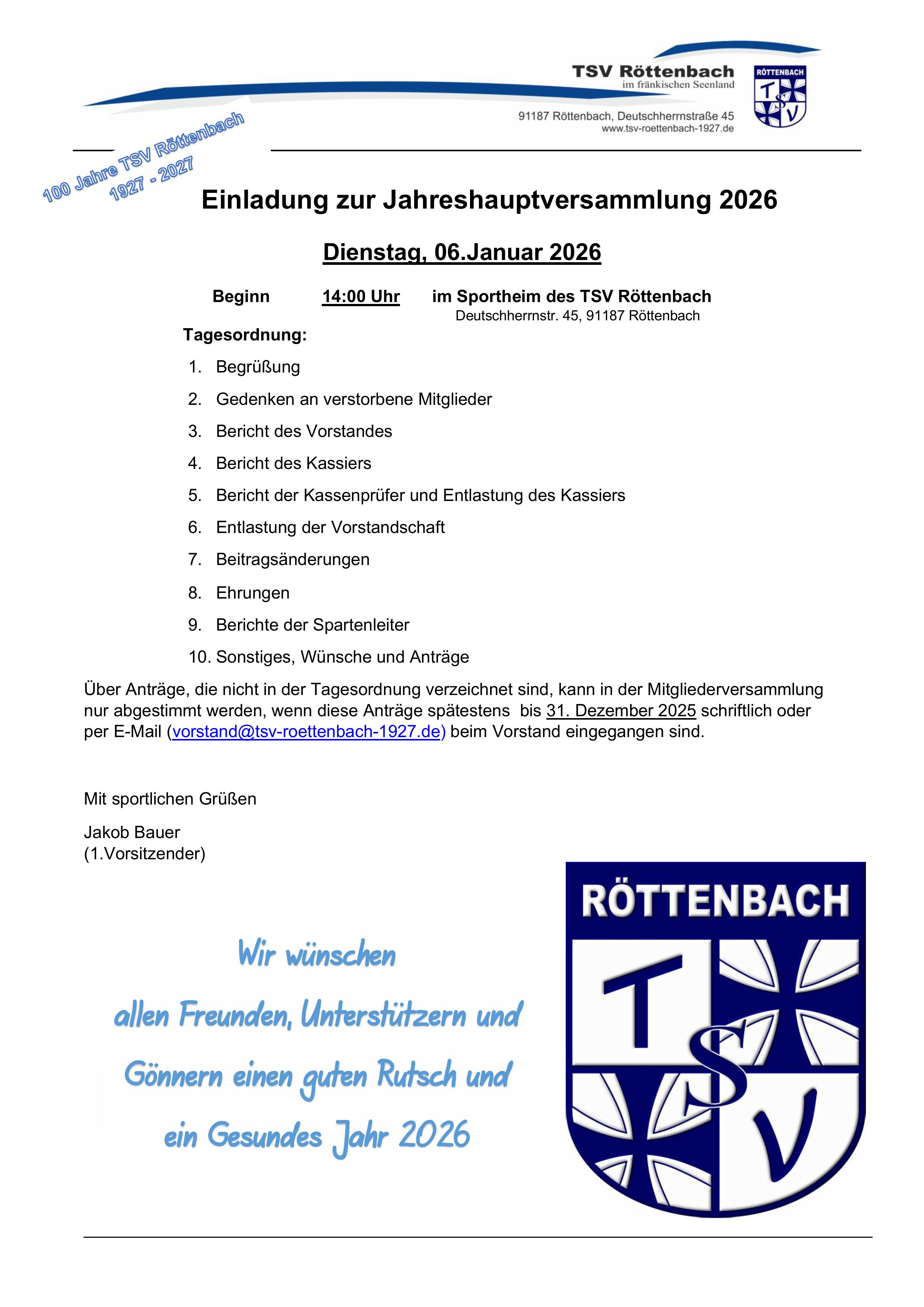 2026 Einladung zur JHV 06.01.2026